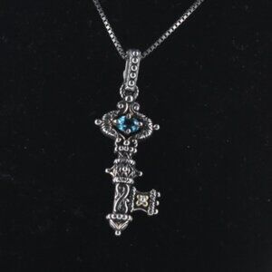 Barbara Bixby 925 Silver 18k Gold Blue Topaz Skeleton Key Enhancer Pendant
